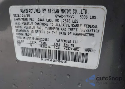 2011 Infiniti M37 z USA, uszkodzony, nr VIN JN1BY1AP0BM320050